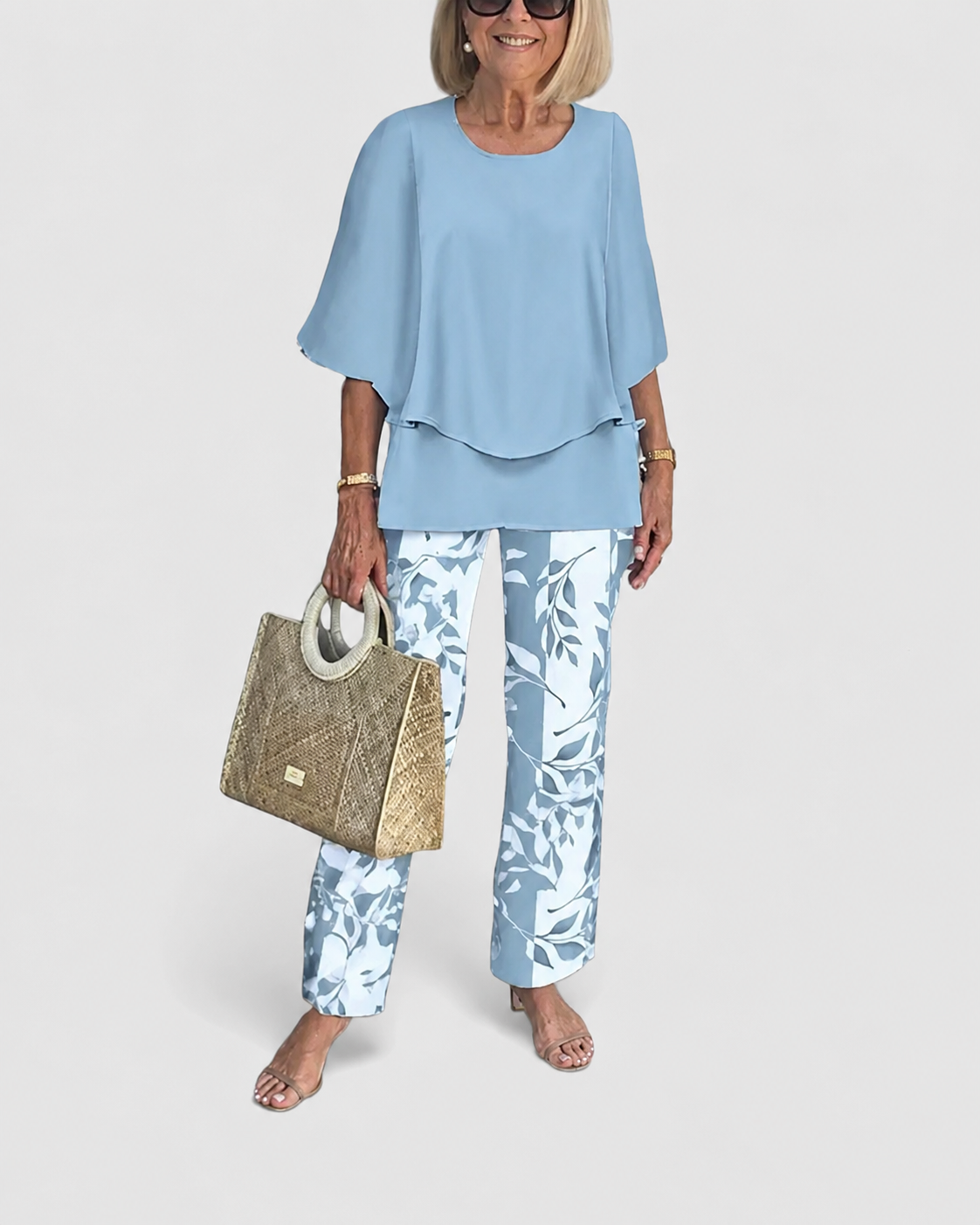 Dames Tweedelige Set Casual Chic Met Ronde Hals En Halve Mouwen