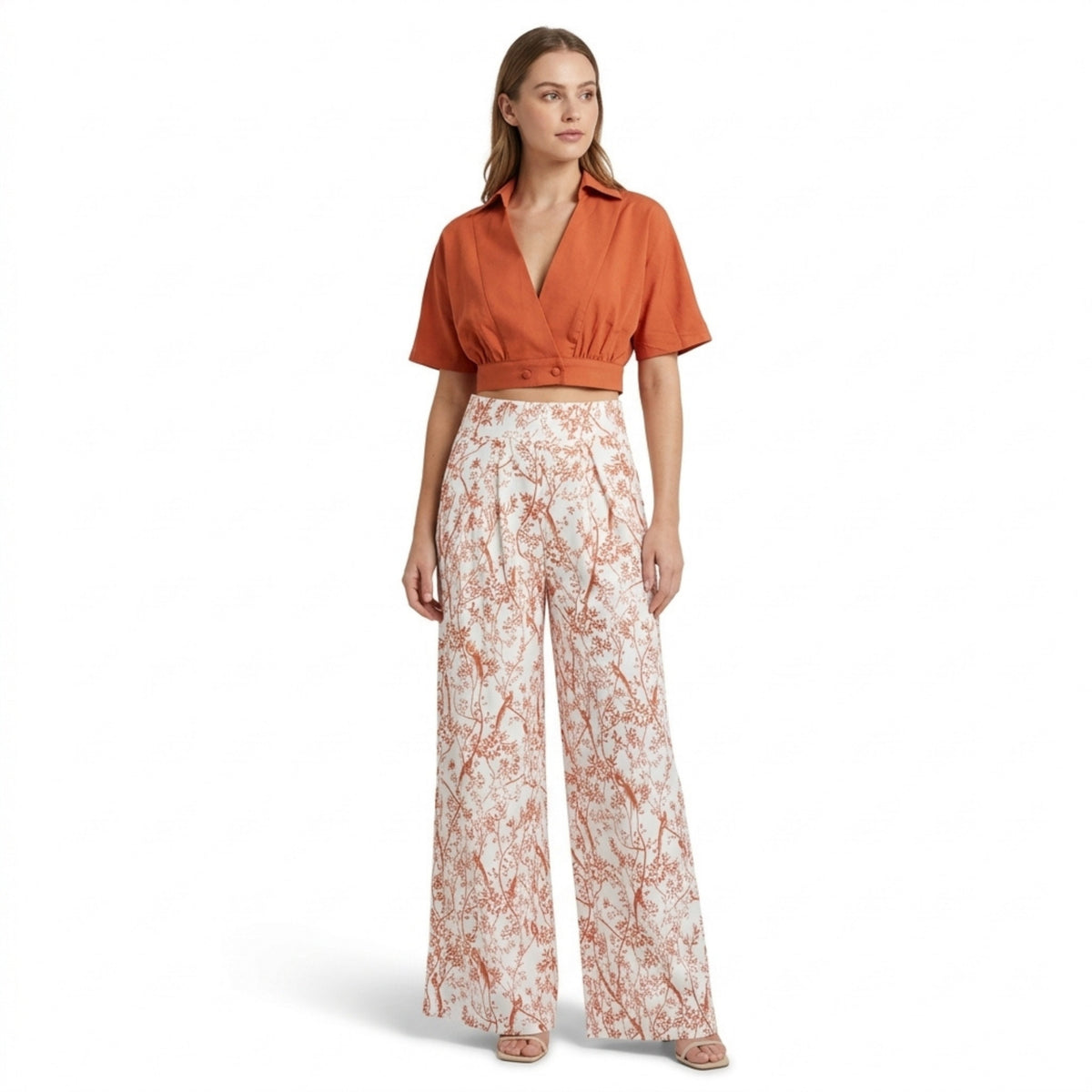 Dames Tweedelige Set Met Crop-Top En Losse Broek