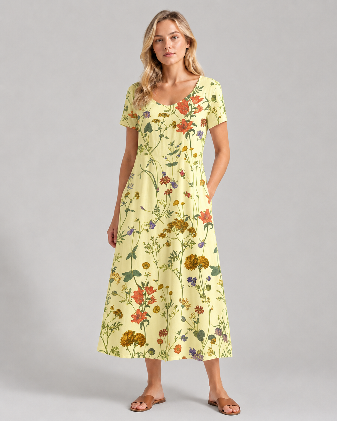 Dames Zomerjurk Korte Mouwen Bloemenprint Luchtige Gemengde Stof