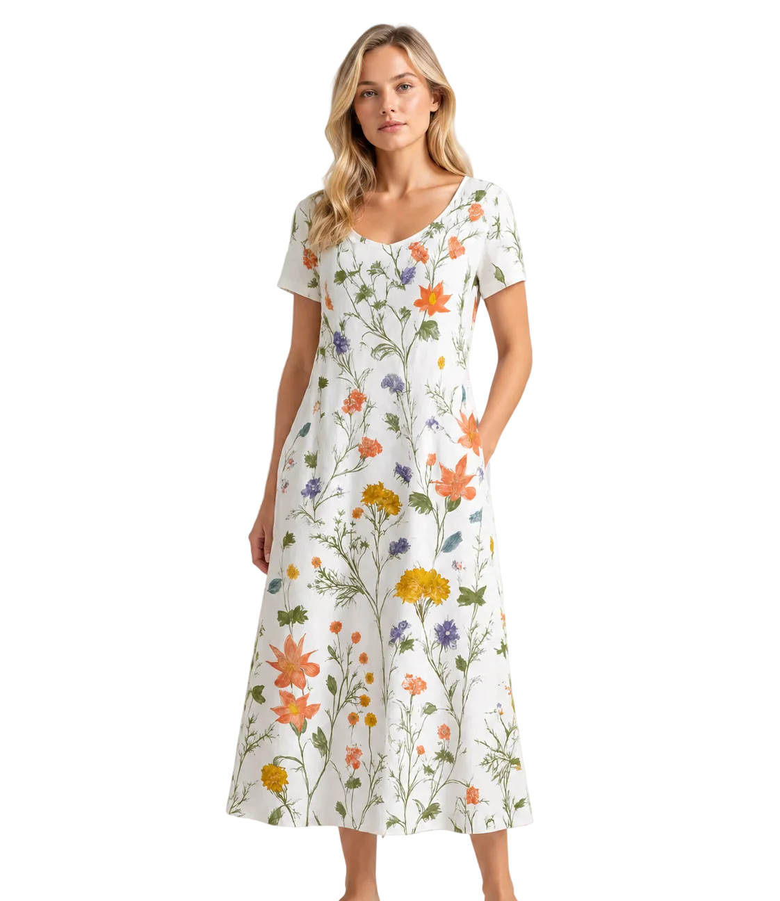 Dames Zomerjurk Korte Mouwen Bloemenprint Luchtige Gemengde Stof