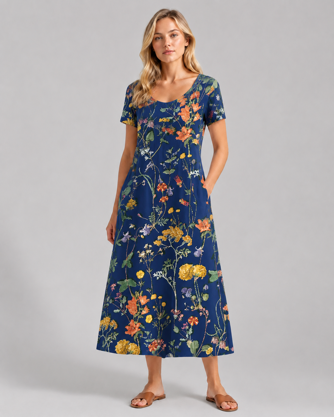 Dames Zomerjurk Korte Mouwen Bloemenprint Luchtige Gemengde Stof