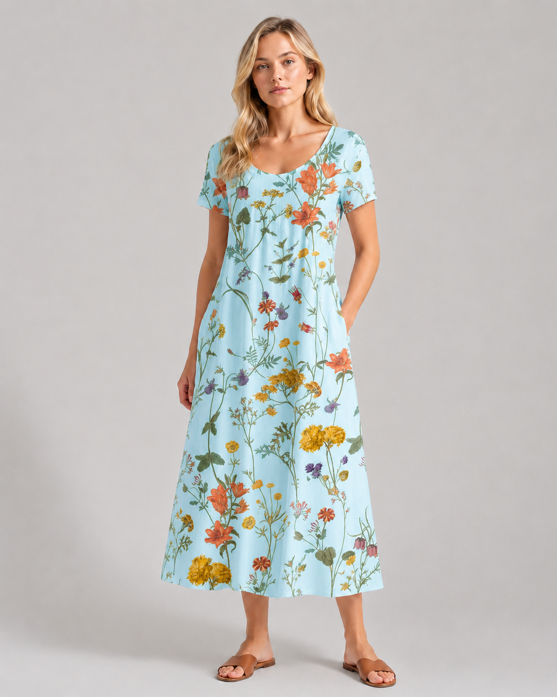 Dames Zomerjurk Korte Mouwen Bloemenprint Luchtige Gemengde Stof