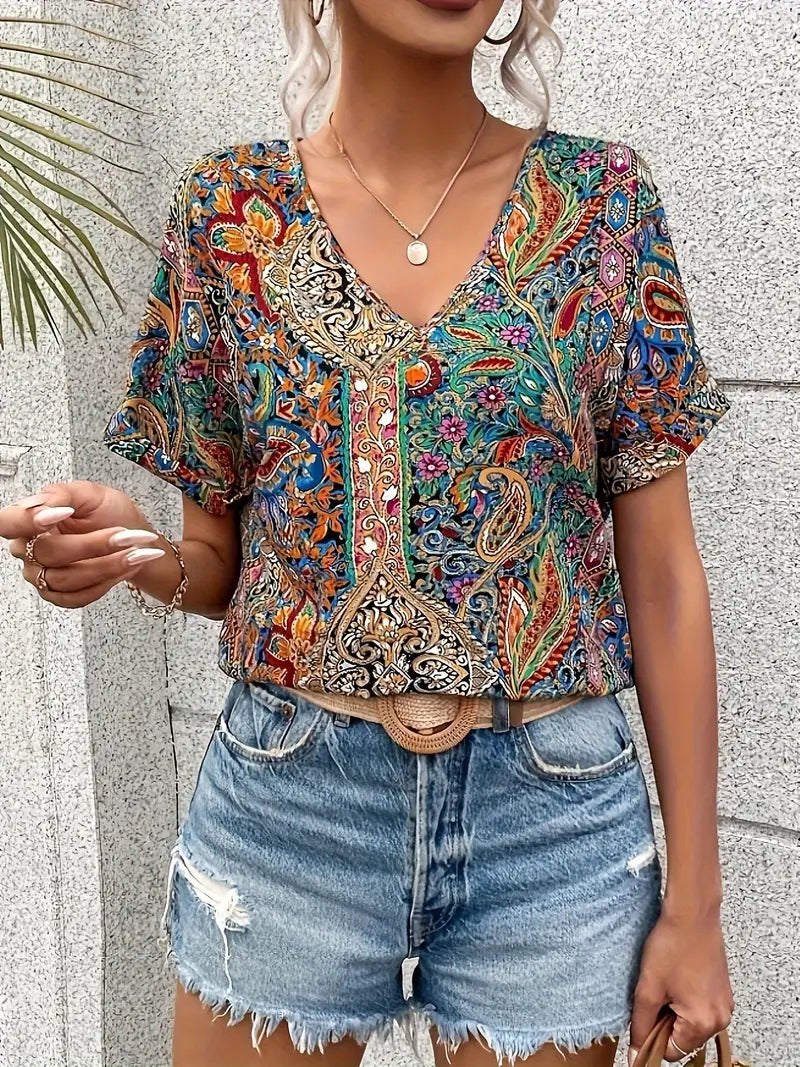 Dames Blouse V-Hals Paisley Print 100% Polyester-3