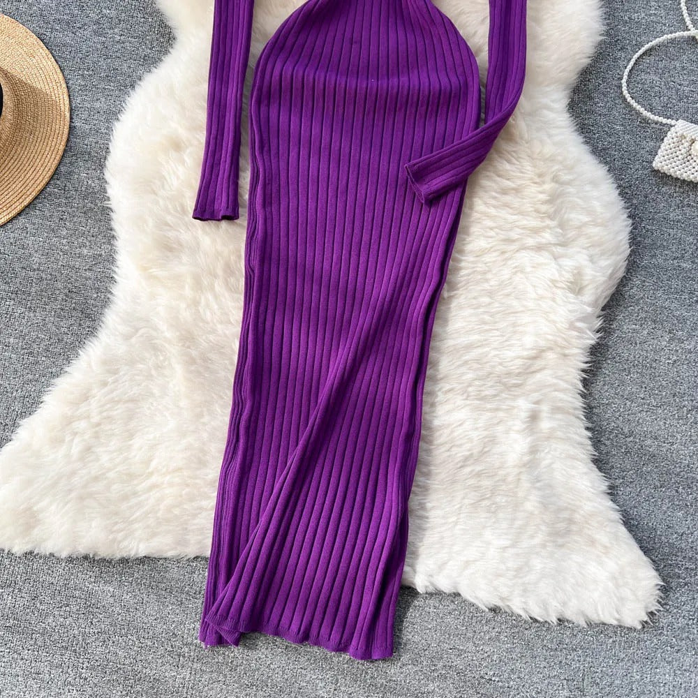 Gebreide kokerjurk met lange mouwen voor dames