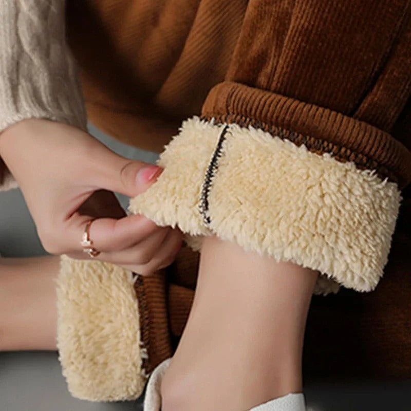 Corduroy warme damesbroek met fleece voering