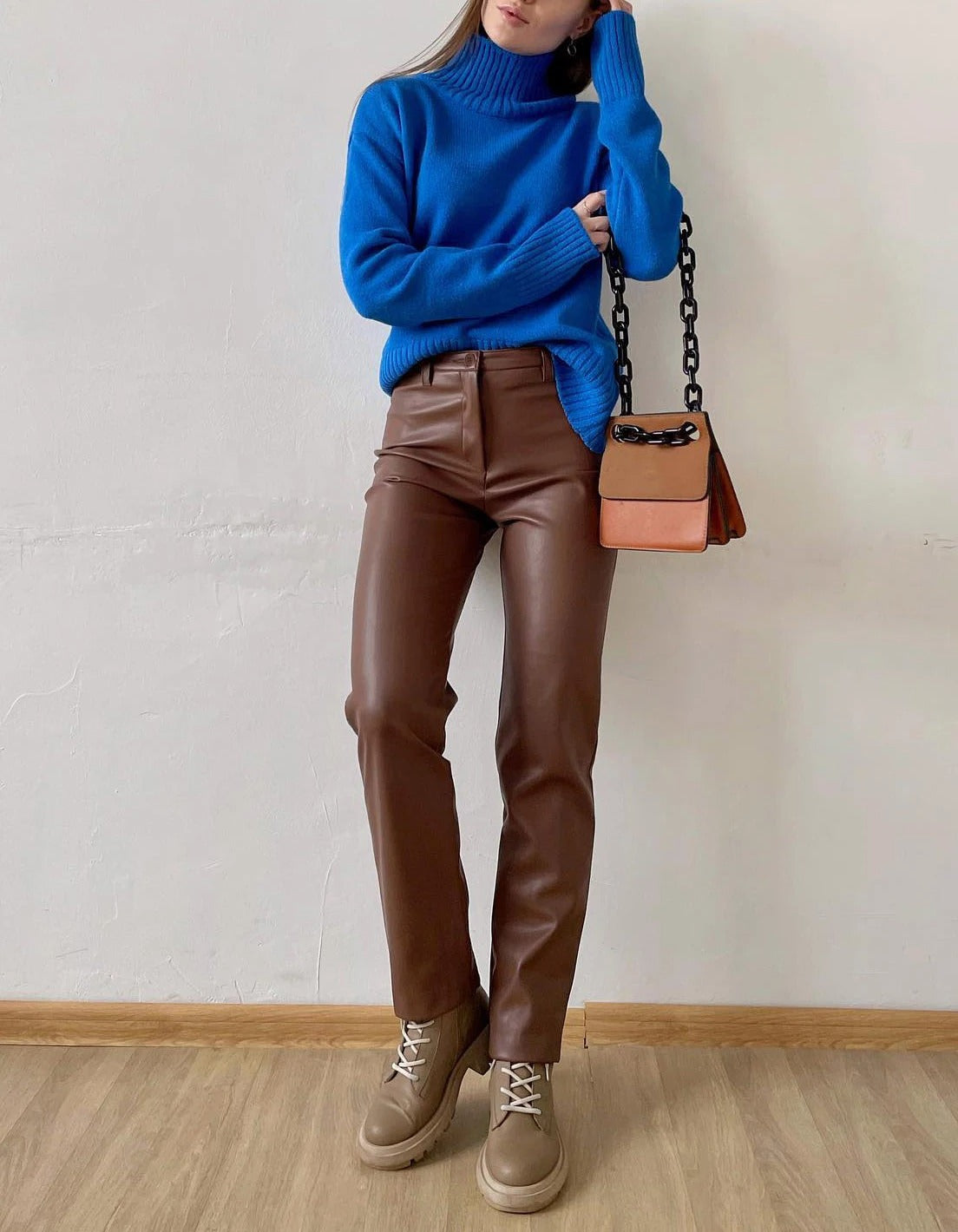 Klassieke leren stijl damesbroek