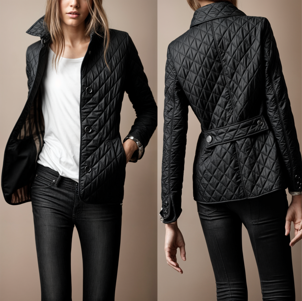 Gewatteerd damesjack met omgeslagen kraag