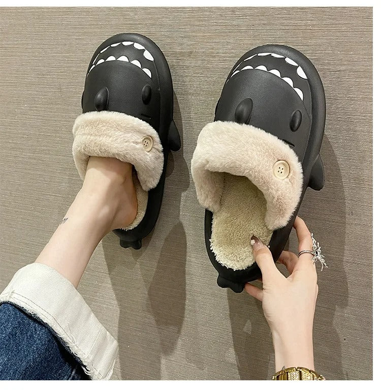 Vrouwen Shark Pluche Katoenen Pantoffels