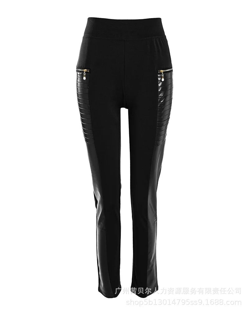 Rits Contrast PU Skinny Broek