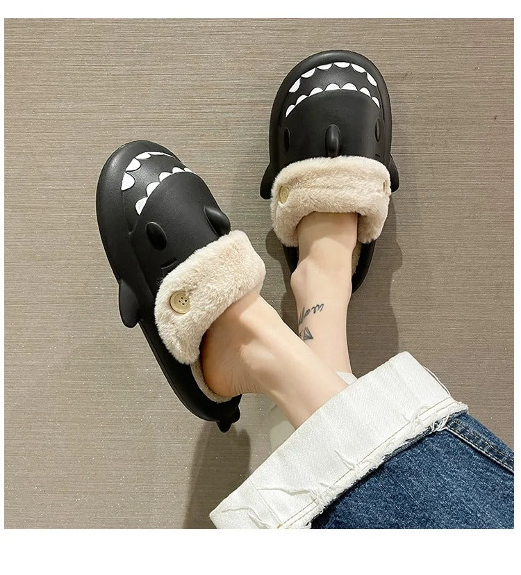 Vrouwen Shark Pluche Katoenen Pantoffels