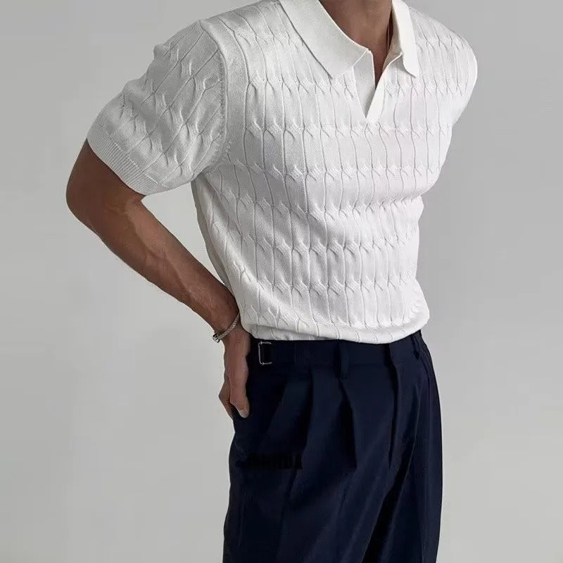 Heren Gebreid Jacquard Poloshirt