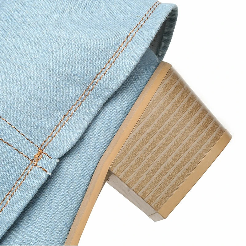 Denim laarzen voor dames met blokhakken