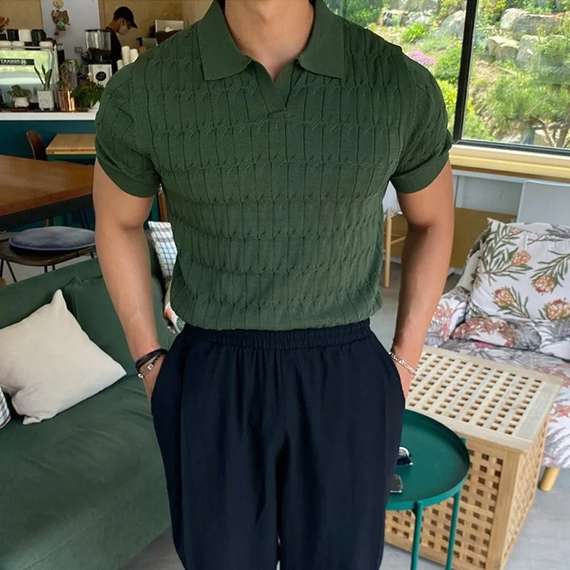 Heren Gebreid Jacquard Poloshirt