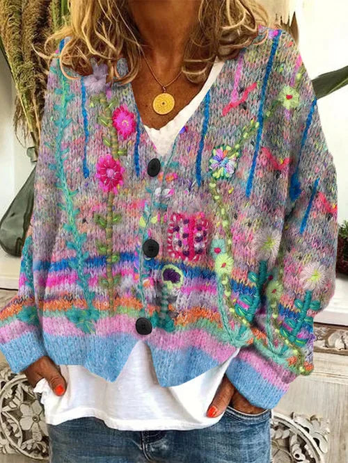 Variant image for Dames Cardigan Retro Stijl Wollflanell-1