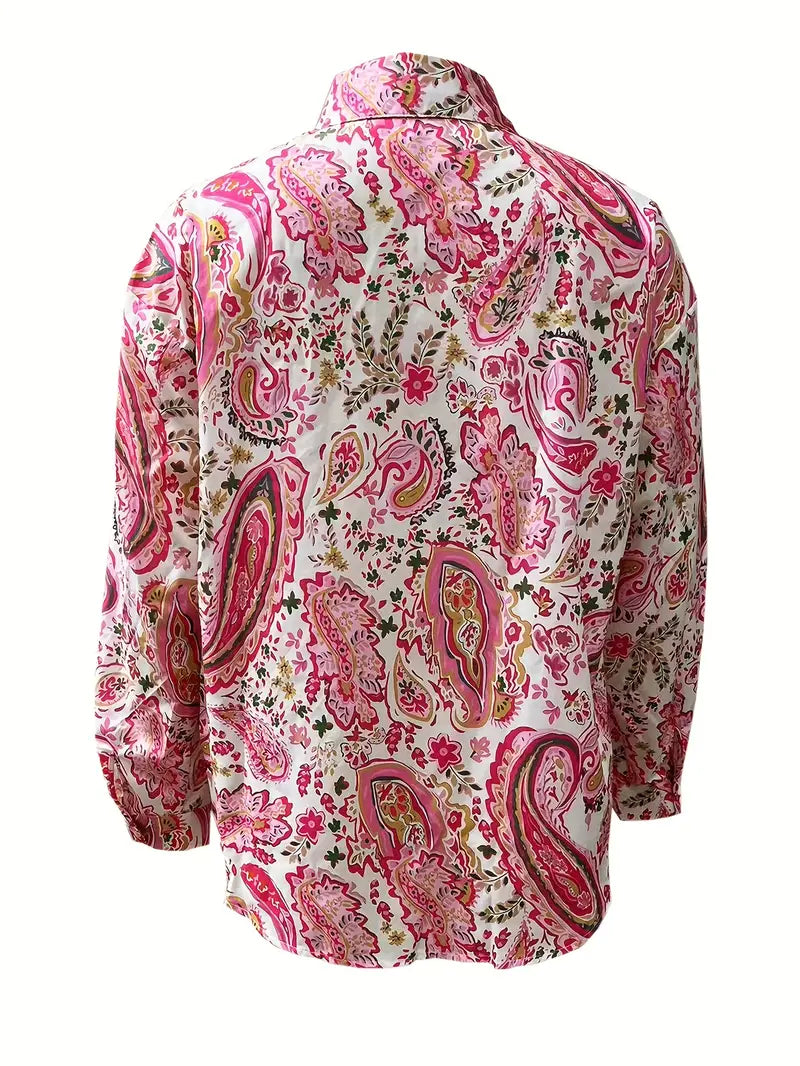 Dames Shirt Lange Mouwen Paisley Print Katoen-3