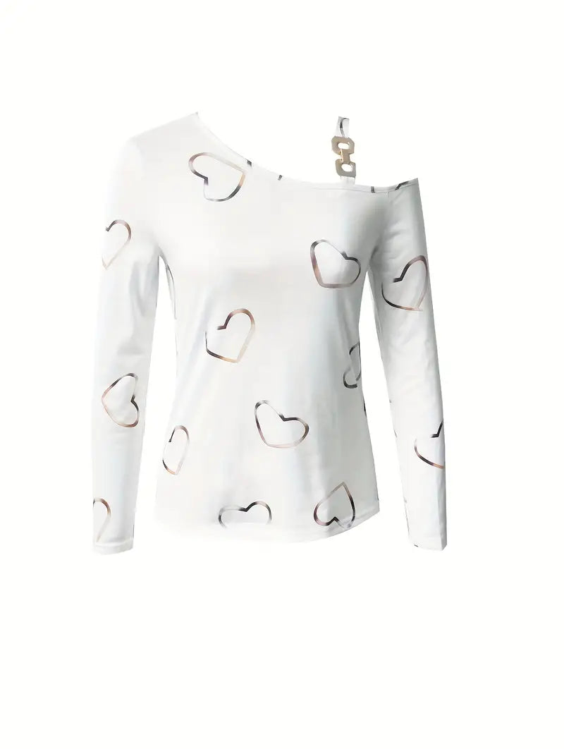 Dames T-Shirt Speelse Hartprint 100% Katoen Casual Tops-3
