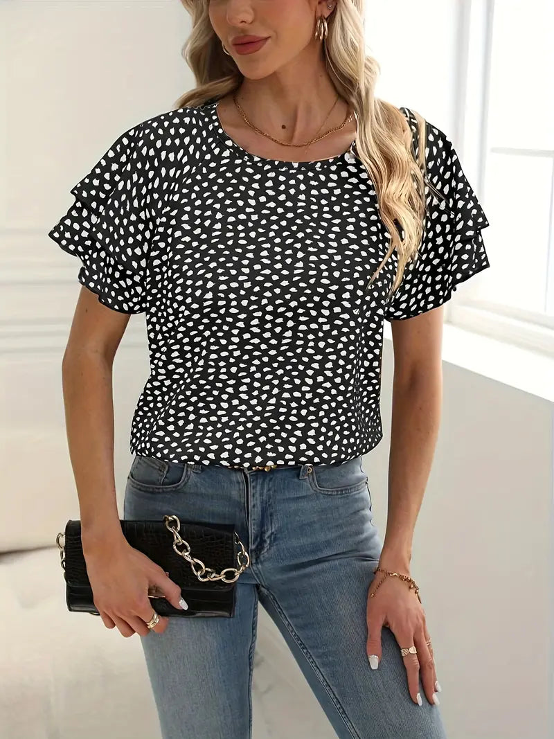 Variant image for Dames Blouse Gegolfde Afwerking Cirkelvormige Halslijn Hoogwaardige Stof-25