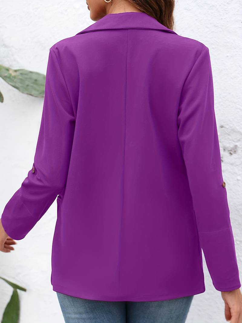 Dames Zwarte Blazer Open Voorkant Hoogwaardige Stof-3