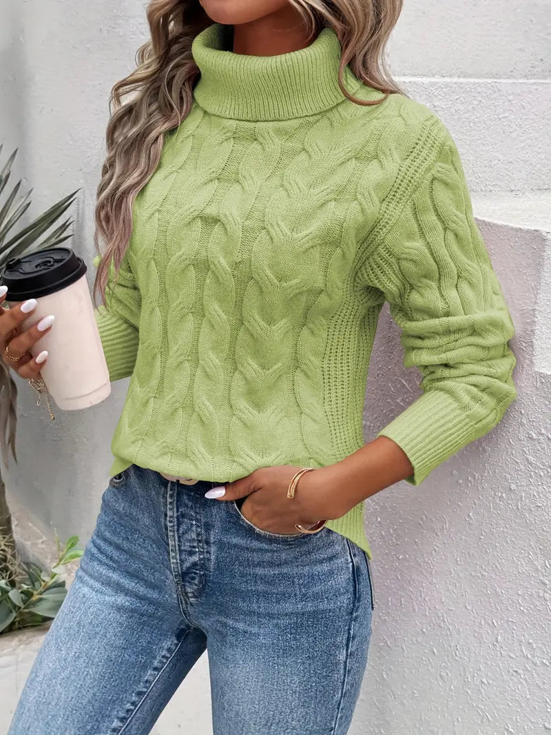Variant image for Dames Turtleneck Trui Kabelpatroon 100% Acryl Comfortabele Hoge Kraag-57