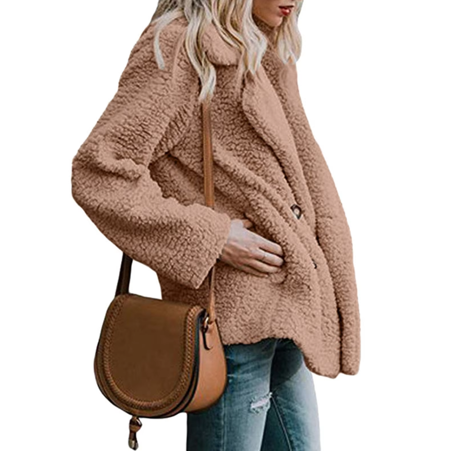 Dames oversized fluffy fleece winterjas