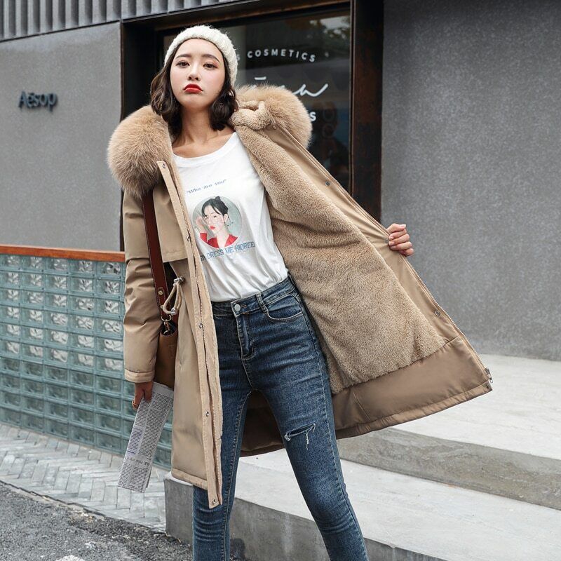 Parka met capuchon voor dames met bontkraag