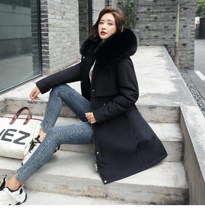Parka met capuchon voor dames met bontkraag