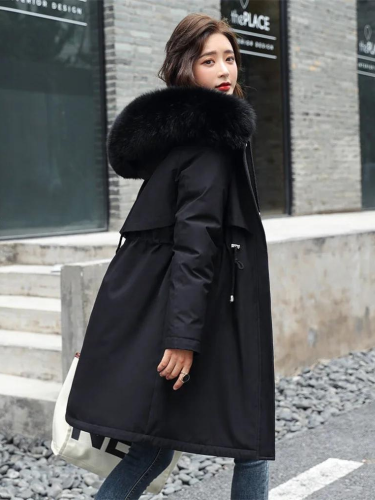 Parka met capuchon voor dames met bontkraag