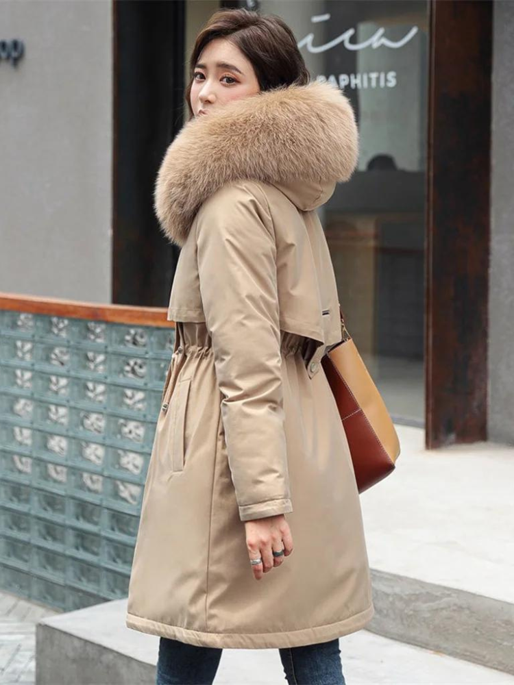 Parka met capuchon voor dames met bontkraag