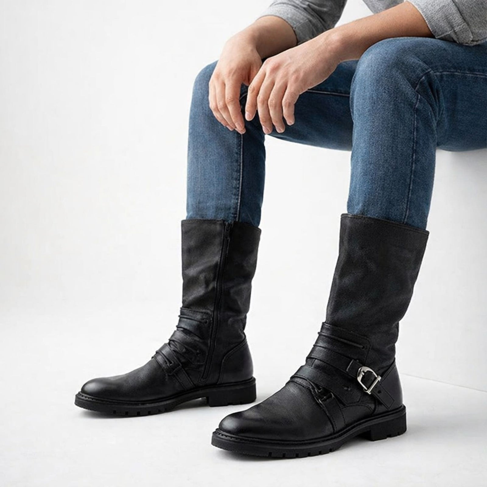 Heren Hoge Laarzen Stijlvol Leder Stijl30 cm Hoog Silhouet