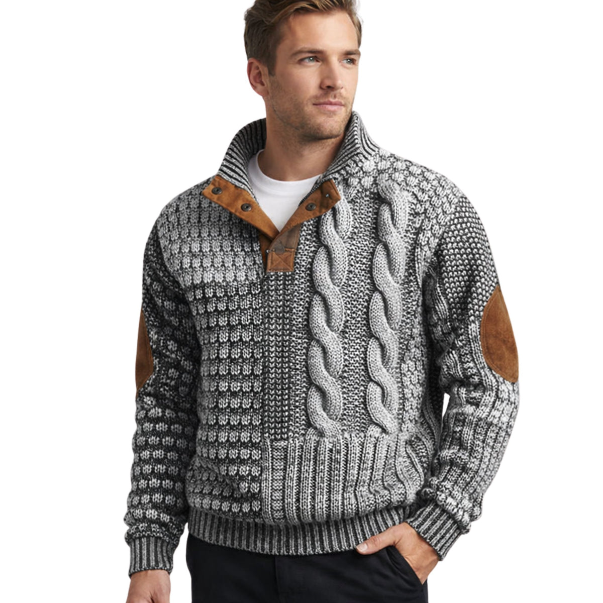 Heren Trui Hoge Hals Met Patchwork Texturen