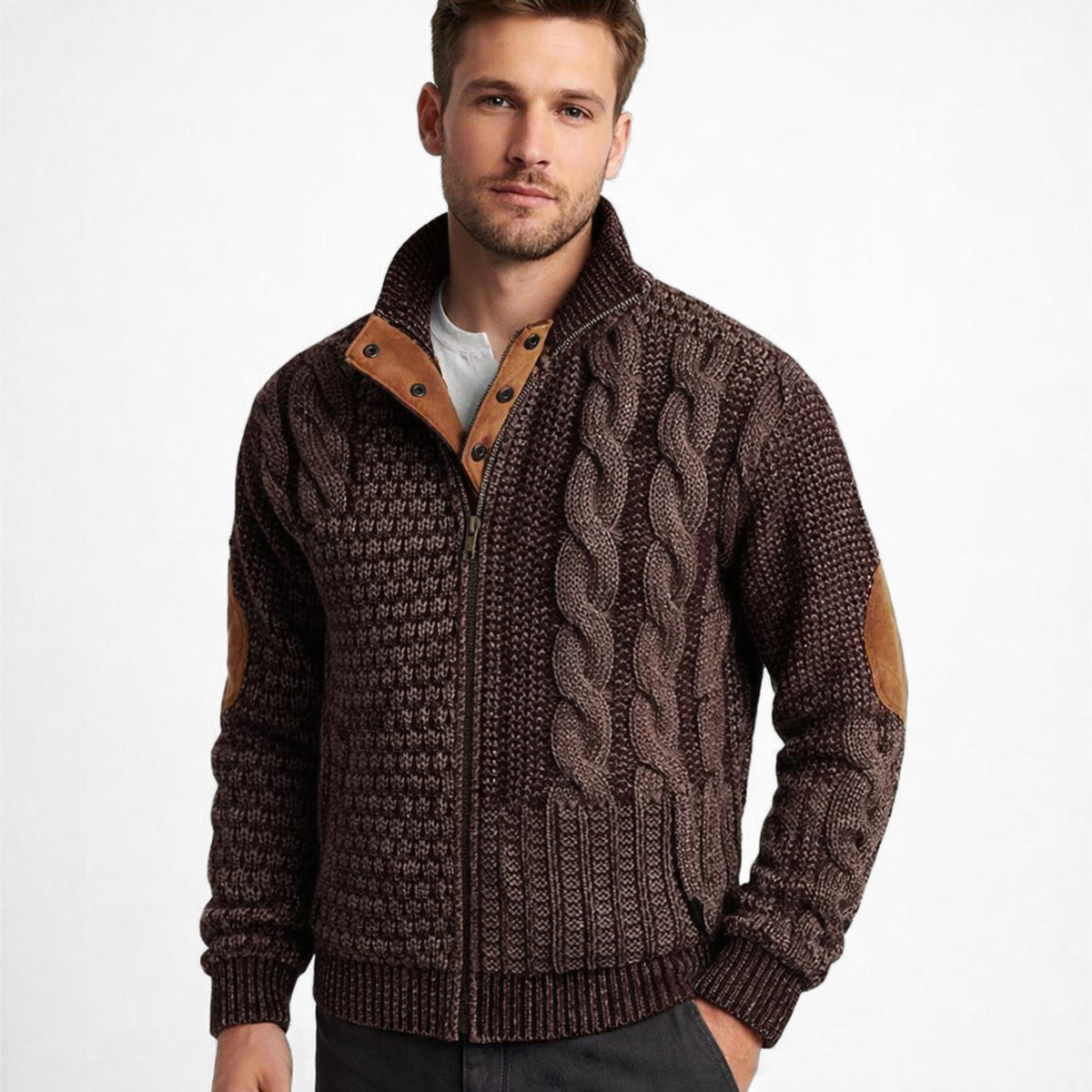 Heren Trui Hoge Hals Met Patchwork Texturen