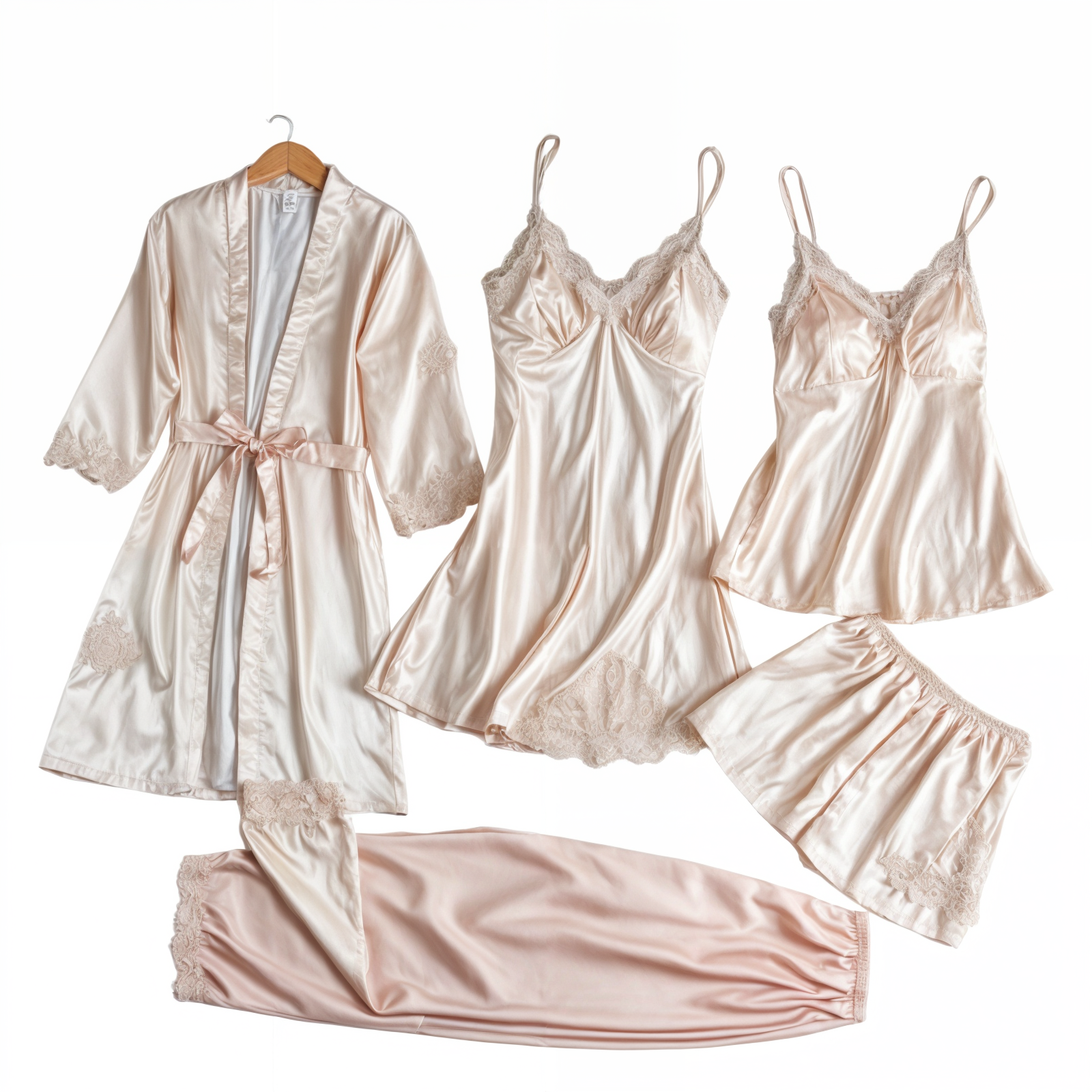 5-in-1 satijnen look nachtkleding set