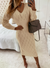 Dames Midi Jurk V-Hals Katoenblend Knie-Lengte Lange Mouwen-5