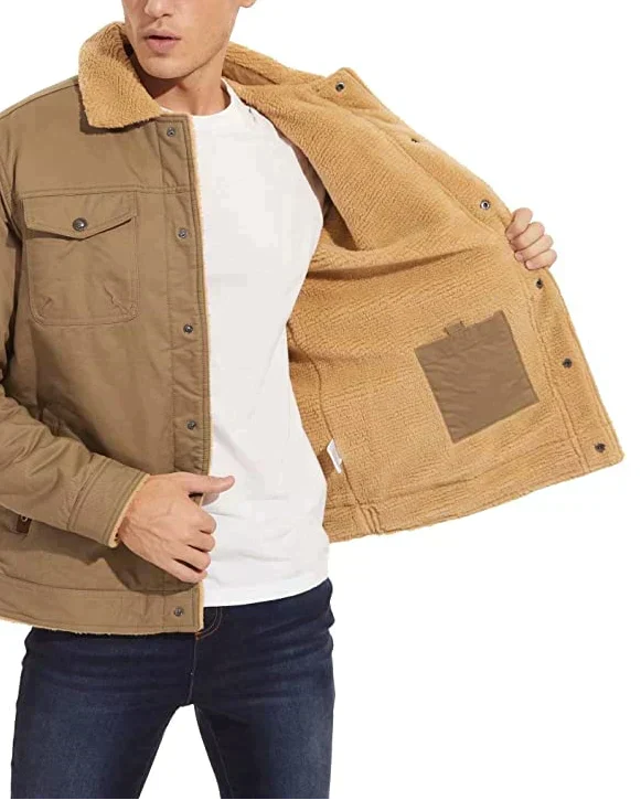 Heren Winterjas Armygroen Sherpa-foring Waterafstotend Robuust-5