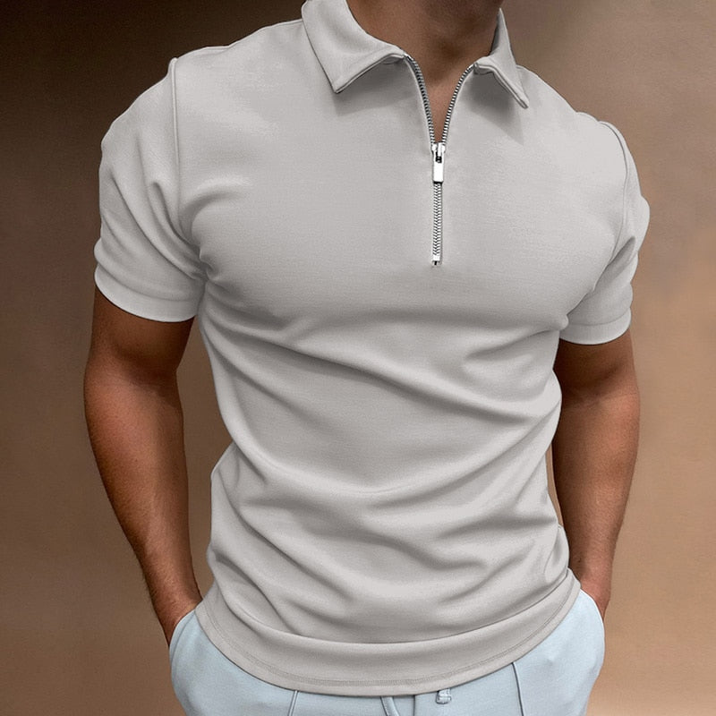 Heren Poloshirt Korte Mouwen Met Rits 100% Katoen 4