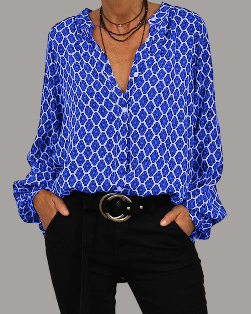 Variant image for Dames Blouse V-hals Geometrisch Patroon Katoenmix Informeel-17