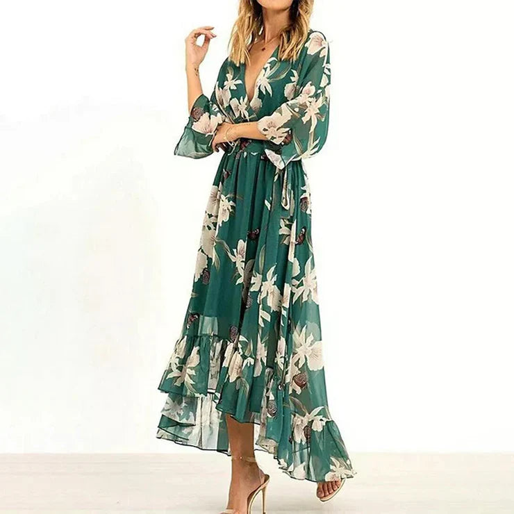 Variant image for Dames Maxi Jurk V-hals 3/4 Mouwen Luxe Stof-1