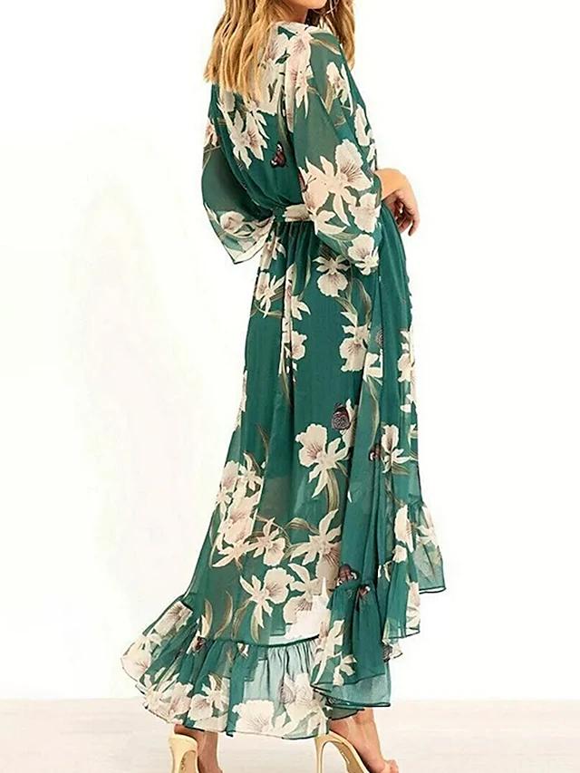 Dames Maxi Jurk V-hals 3/4 Mouwen Luxe Stof-4