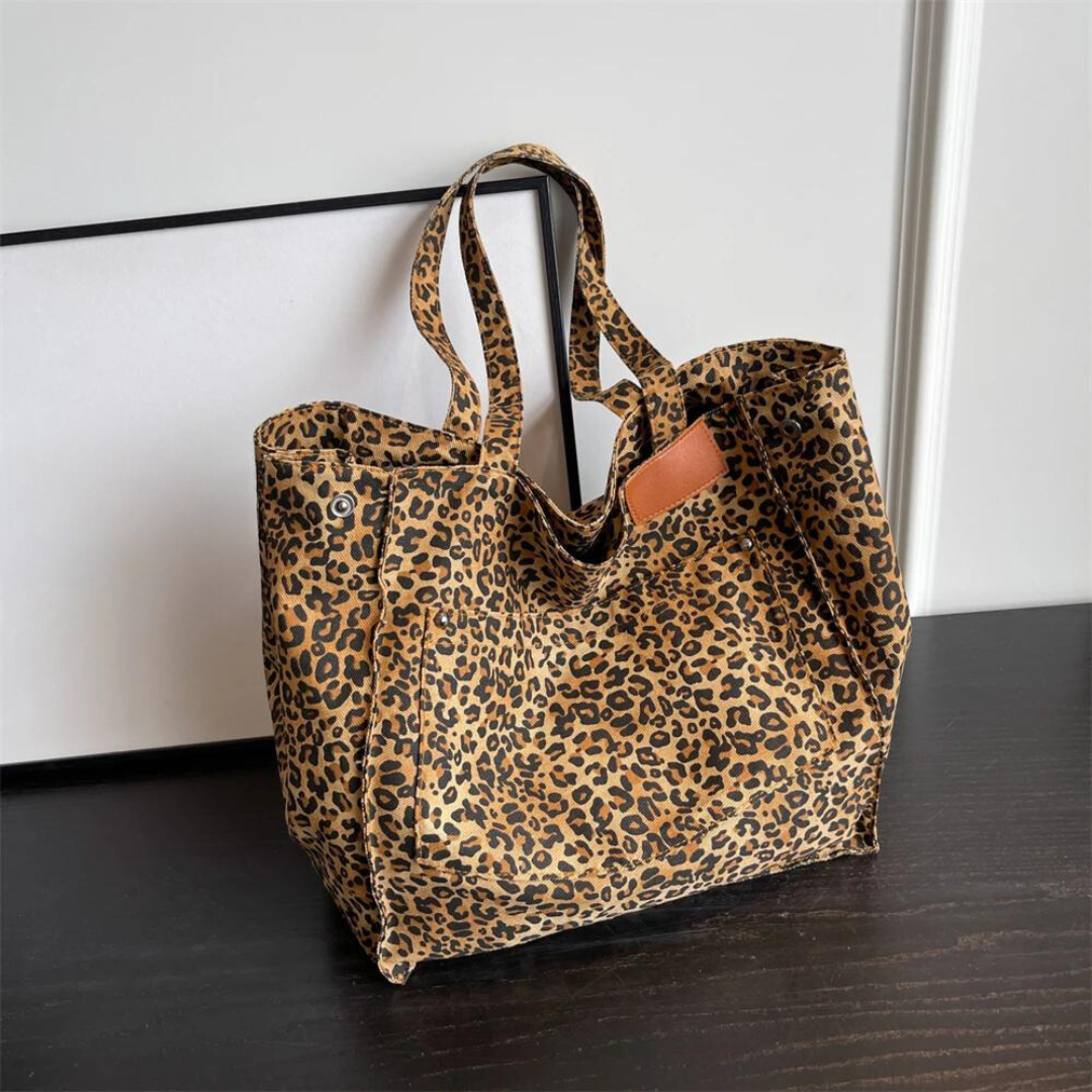 Oversized Schoudertas met Luipaardprint