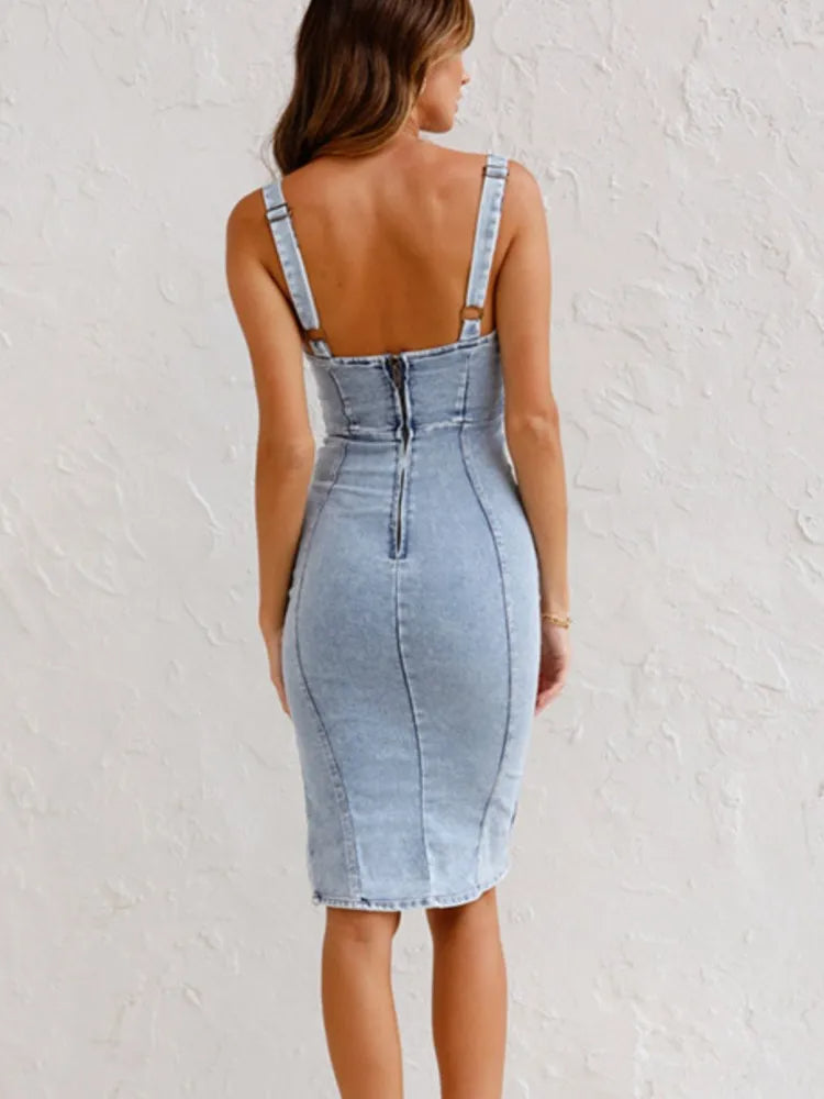 Dames Jeansjurk Casual Met Verstelbare Riemen Denim-6