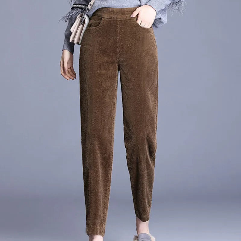 Corduroy warme damesbroek met fleece voering