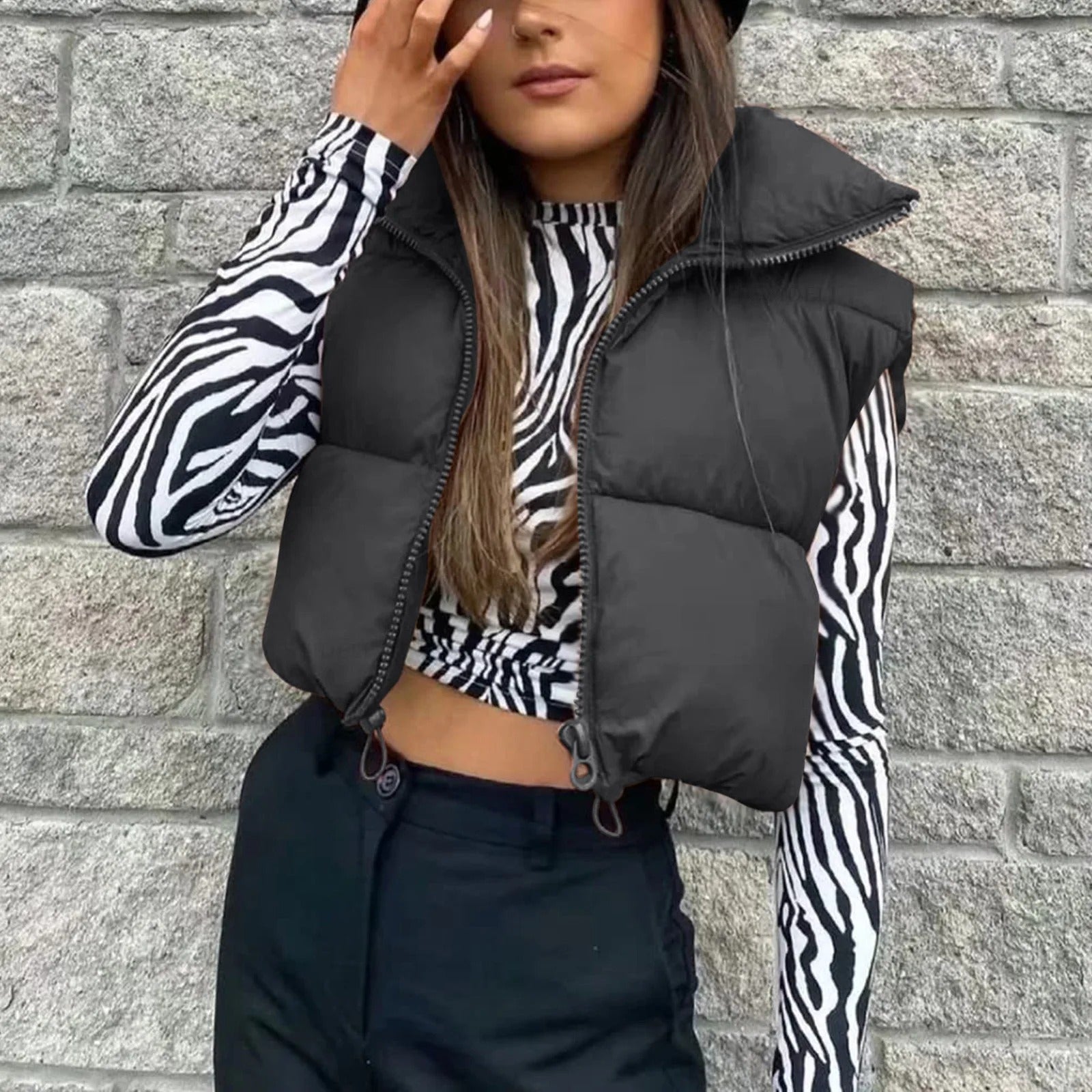 Cropped puffervest voor dames