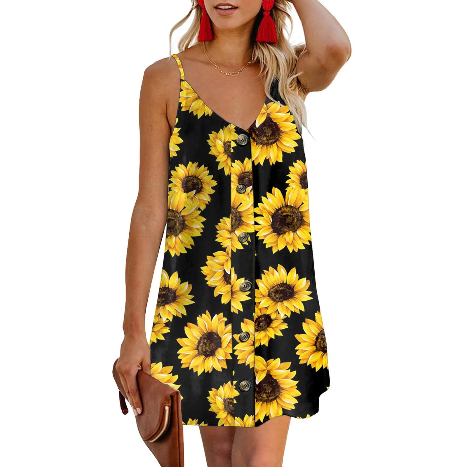 Zonnebloemjurk met V-hals