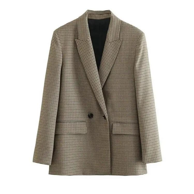 Vintage geruite blazerjas voor dames