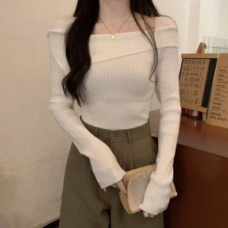 Dames off-shoulder gebreide trui