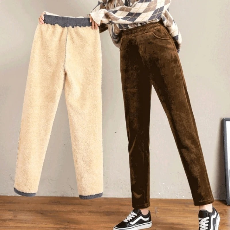 Corduroy warme damesbroek met fleece voering