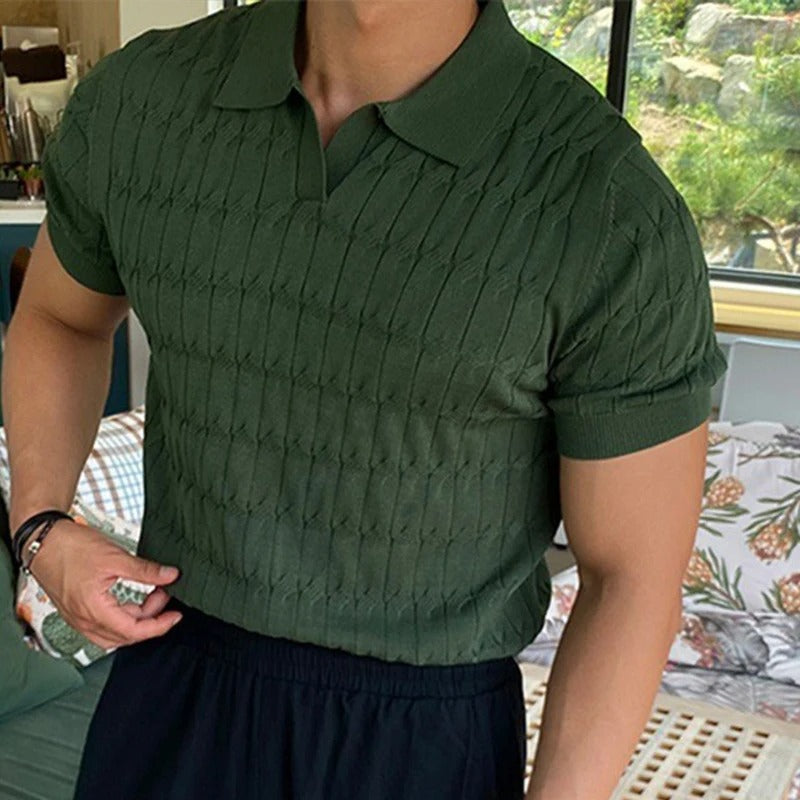 Heren Gebreid Jacquard Poloshirt