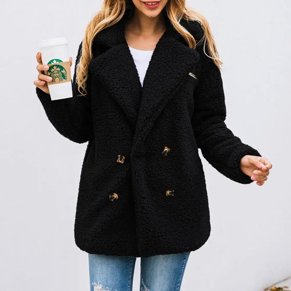 Teddy Coat met twee rijen knopen voor dames