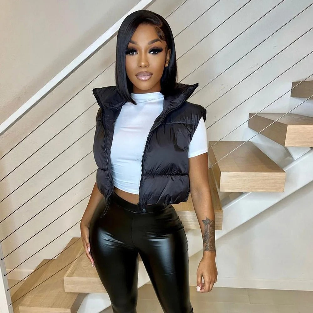 Cropped puffervest voor dames