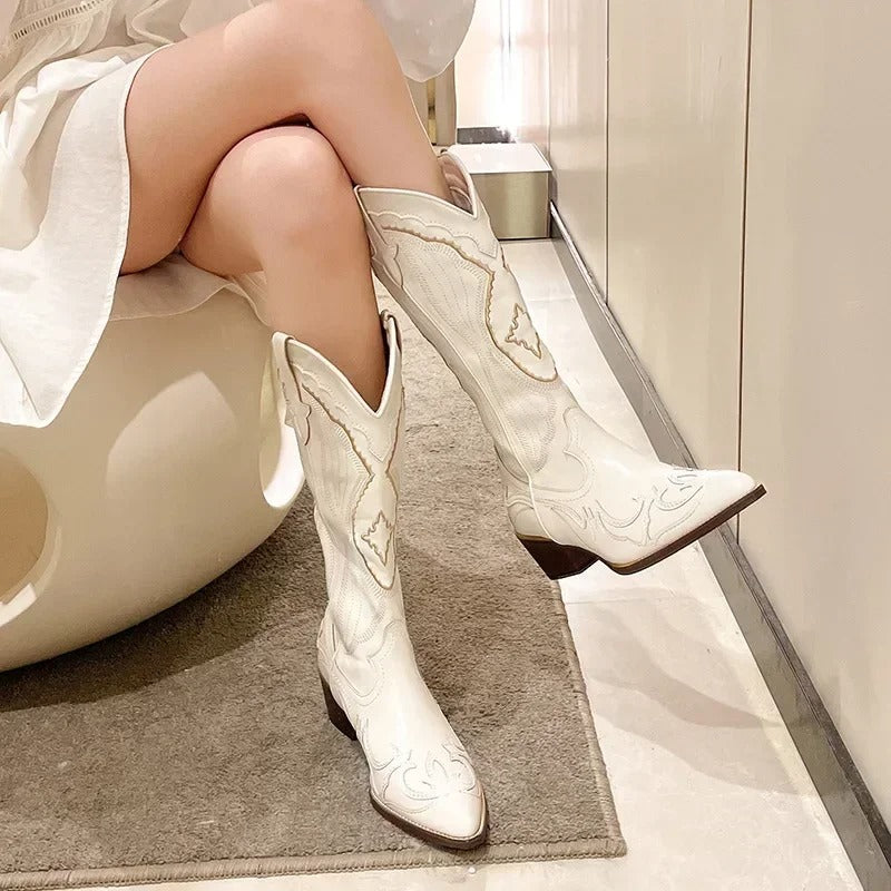 Geborduurde Mid Calf Laarzen voor Dames